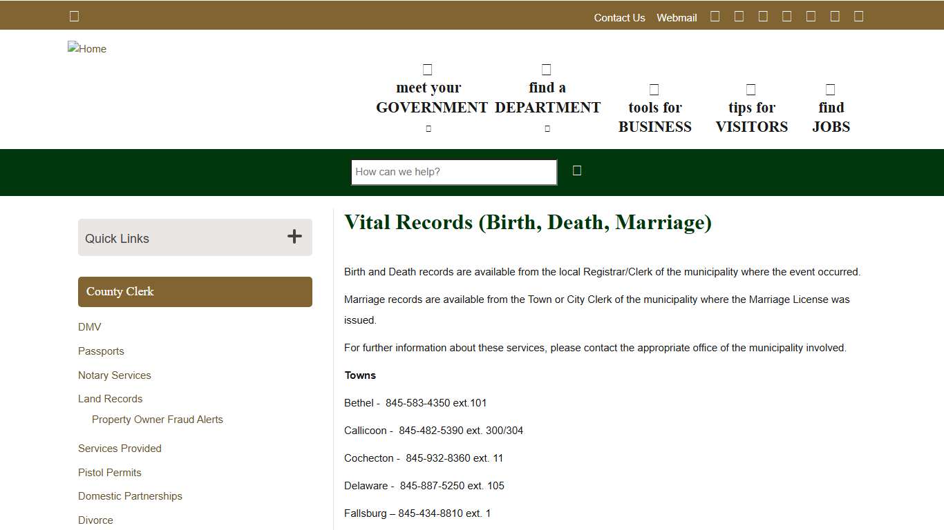 Vital Records (Birth, Death, Marriage) | Sullivan County NY