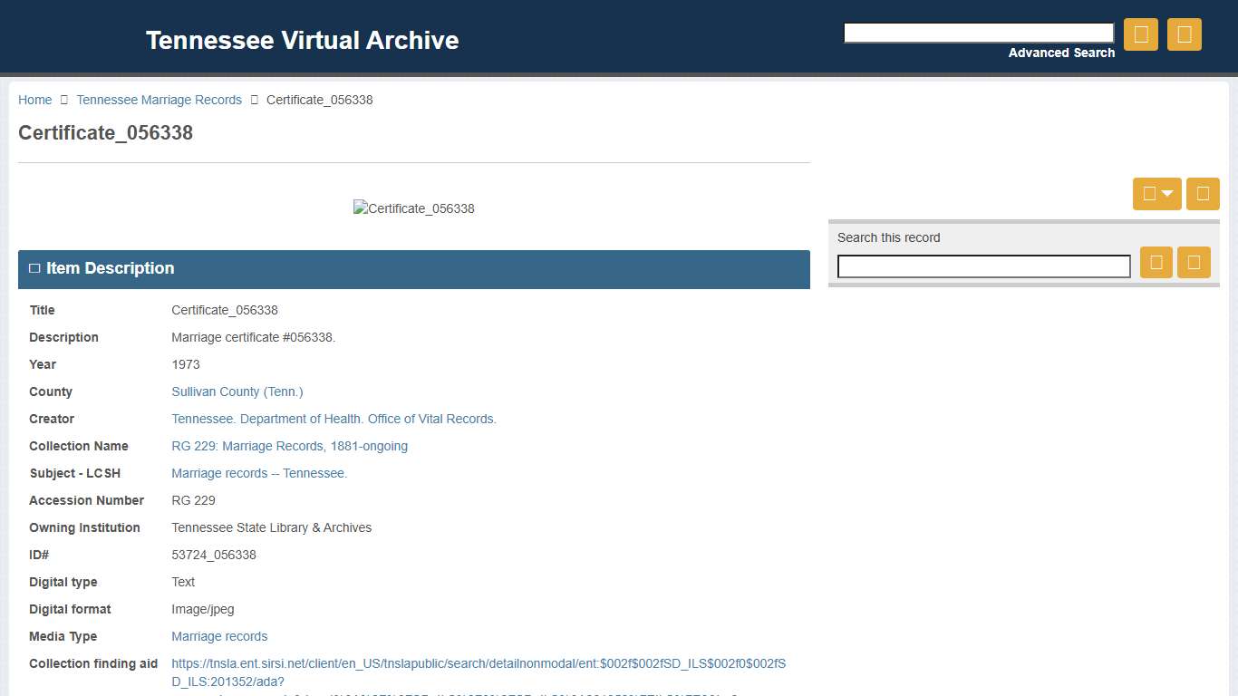 Certificate_056338 - Tennessee Marriage Records - Tennessee Virtual Archive