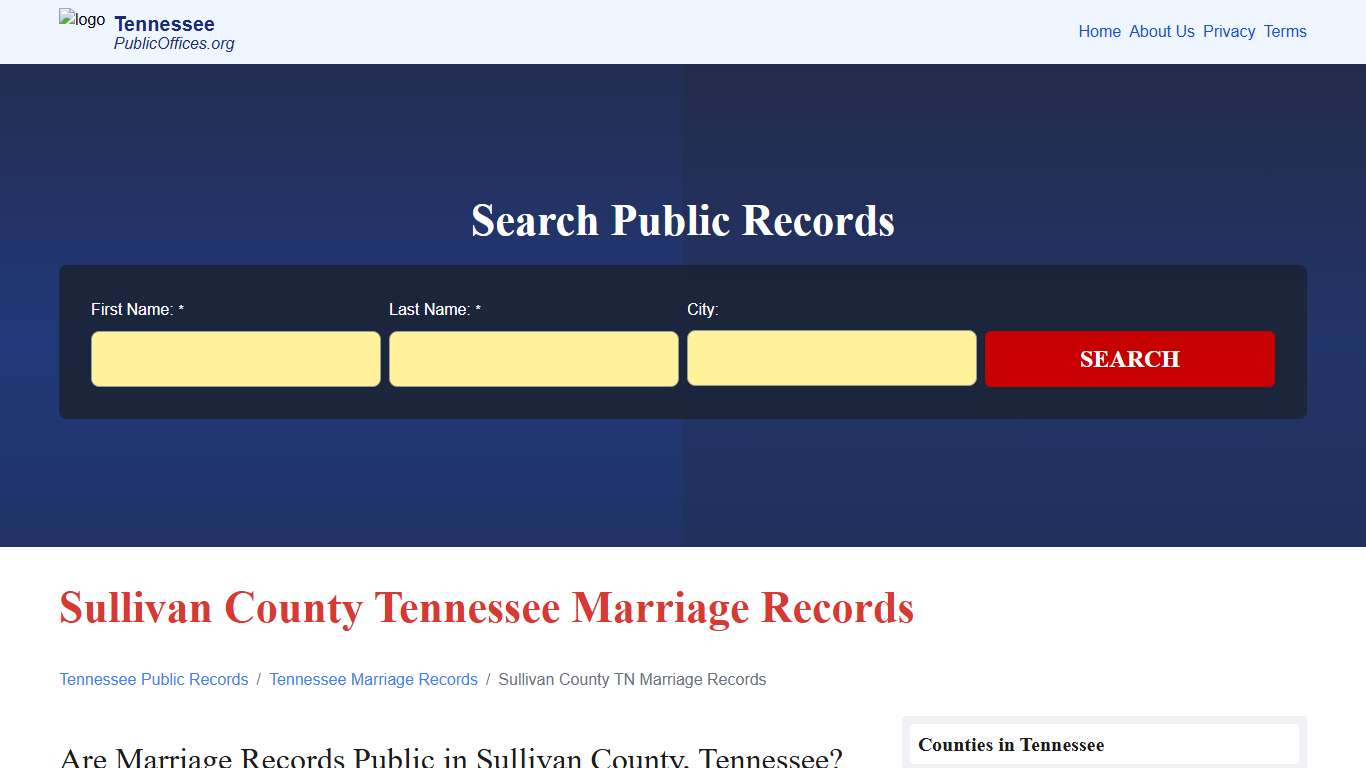 Sullivan County, TN Marriage Records Search – PublicOffices.org